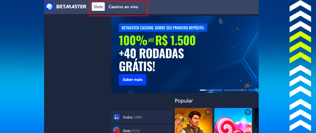 No Betmaster Escolha entre jogos de cassino ou cassino ao vivo