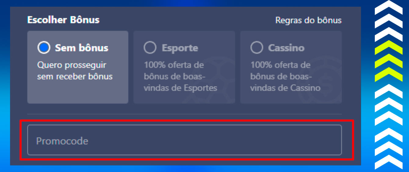 Código promocional no Betmaster