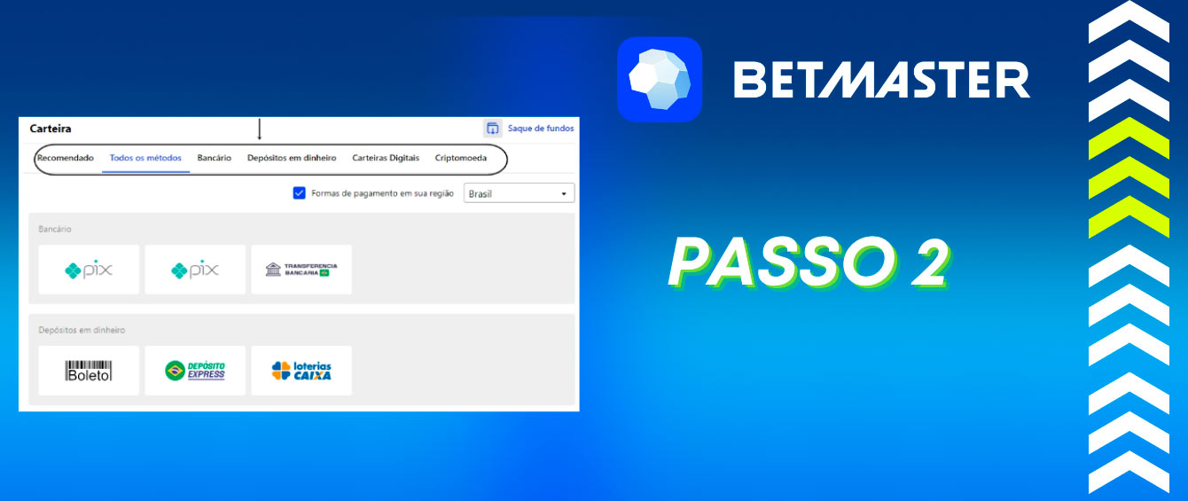 Depositar dinheiro no Betmaster passo 2