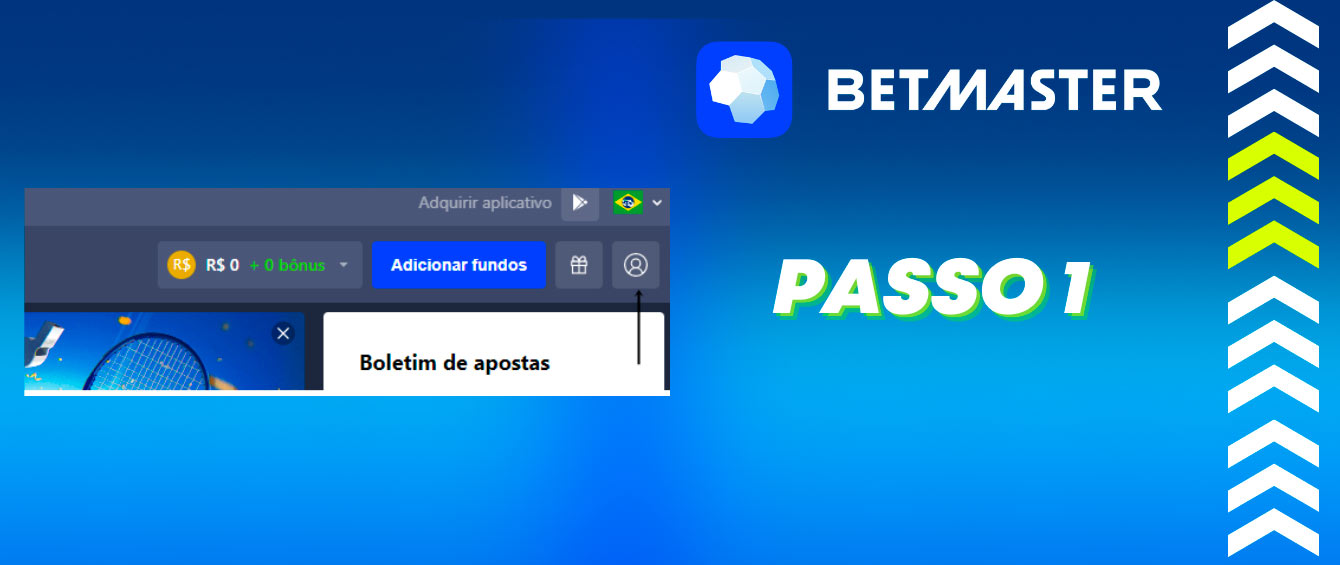 na página inicial do Betmaster, clique no ícone do seu perfil