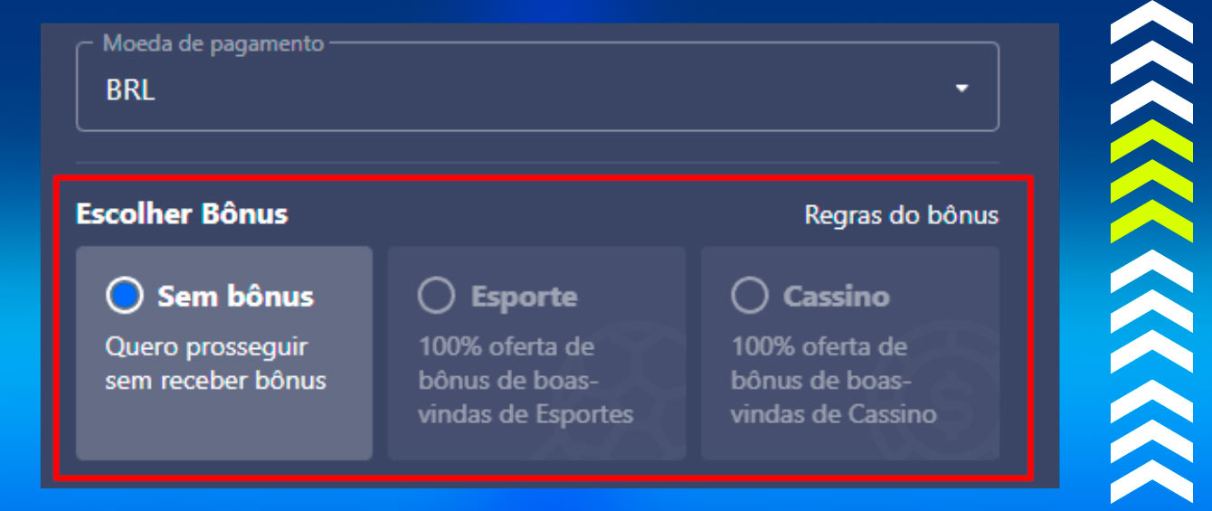 Escolha o tipo de bônus que deseja no Betmaster